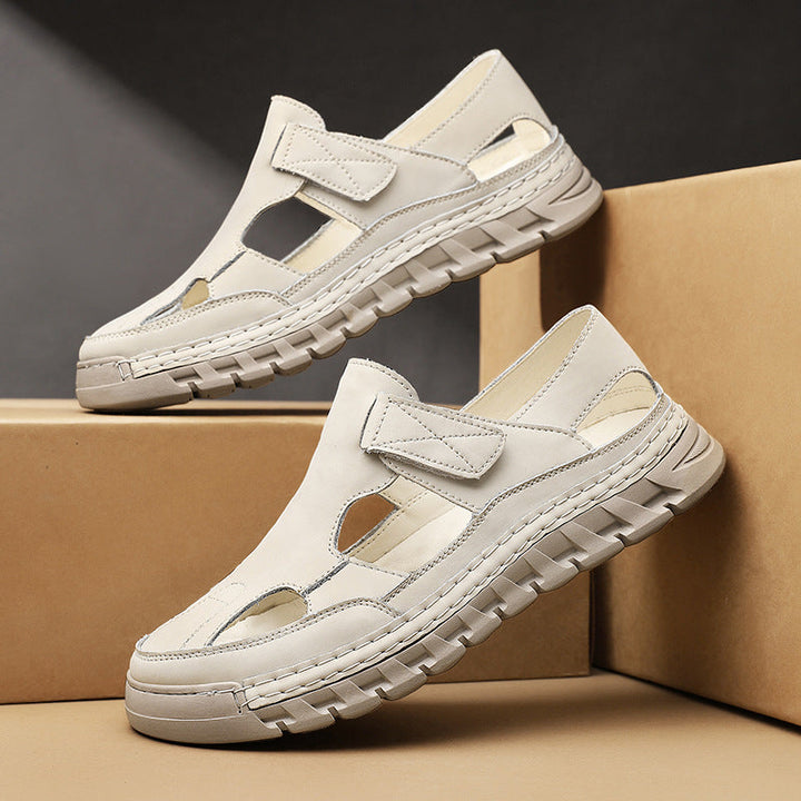Damen Luftige Ledersandalen mit verstellbarem Klettverschluss Drune