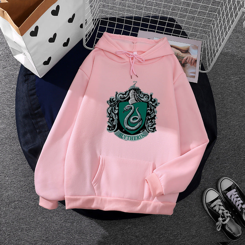 Damen nan gemütlicher Kapuzenpullover im Oversize-Cut mit heraldischem Schlangenwappen und weichem Fleece-Innenfutter Drune