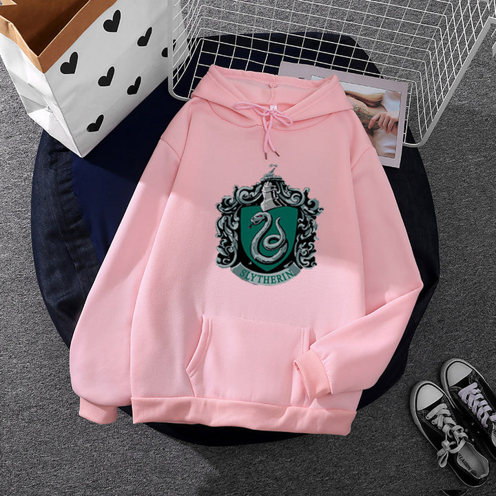 Damen nan gemütlicher Kapuzenpullover im Oversize-Cut mit heraldischem Schlangenwappen und weichem Fleece-Innenfutter Drune