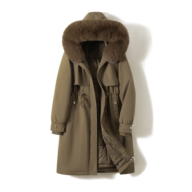 Damen nan langer wasserabweisender Parka mit voluminöser Kunstfellkapuze, taillierbarem Tunnelzug und gesteppter Thermo-Innenjacke Drune