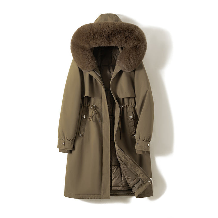 Damen nan langer wasserabweisender Parka mit voluminöser Kunstfellkapuze, taillierbarem Tunnelzug und gesteppter Thermo-Innenjacke Drune