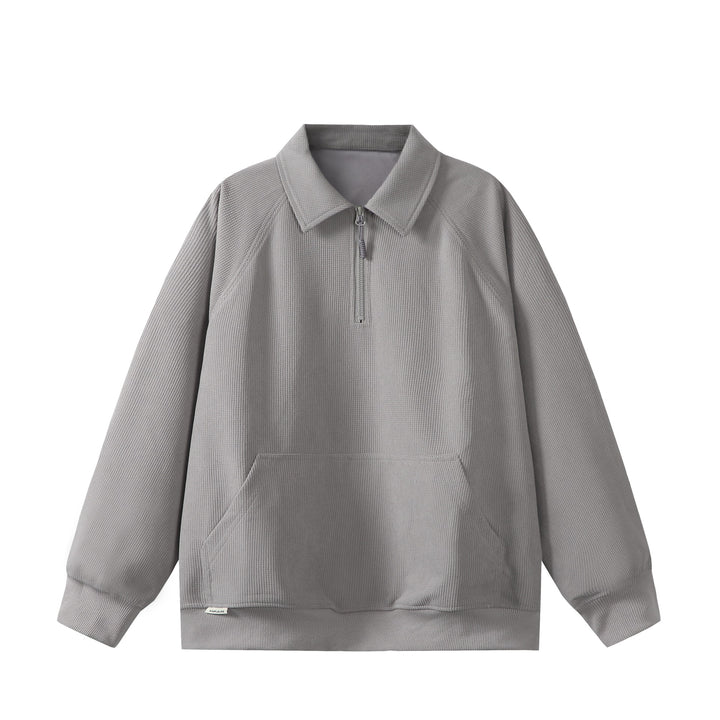 Unisex Halbzip‑Sweatshirt mit Waffelstruktur und Kängurutasche Drune