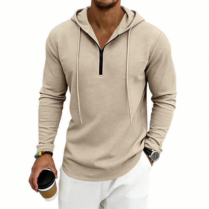 Herren Lässiges Waffelstruktur-Hoodie mit halbem Reißverschluss und Kapuze Drune