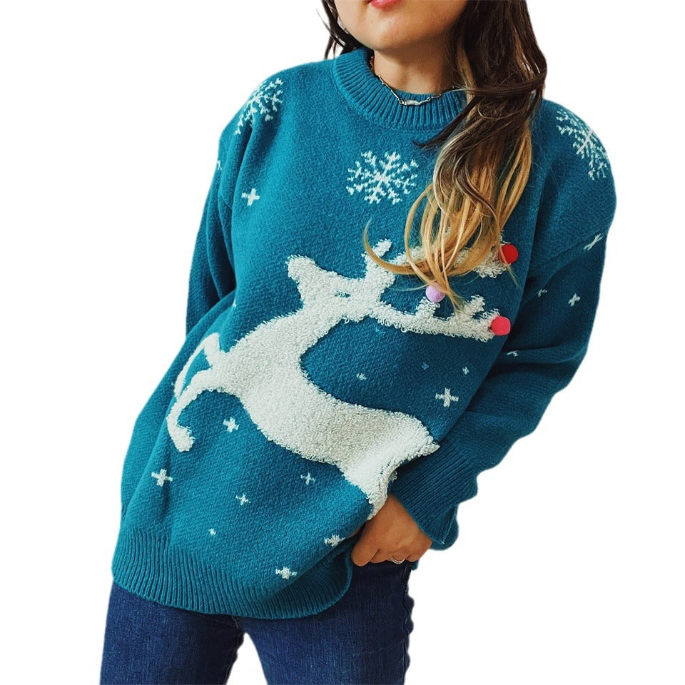 Damen festlicher Pullover mit kreativem Rentier-Motiv und strukturiertem Strick Drune