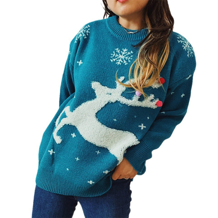 Damen festlicher Pullover mit kreativem Rentier-Motiv und strukturiertem Strick Drune