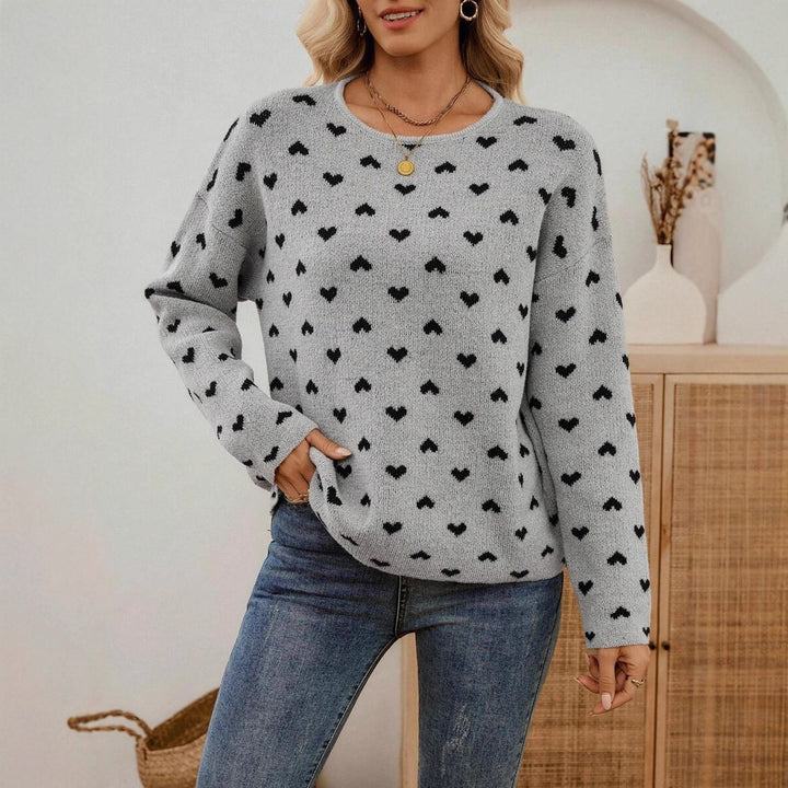 Damen Strickpullover mit Herzmuster und Rundhalsausschnitt Drune