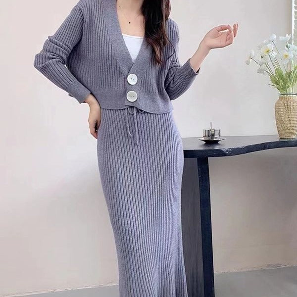 Damen Strickkleid mit passender Cardigan Drune