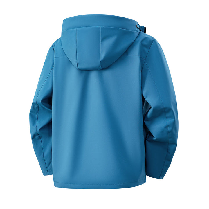 Herren Minimalistische Softshell-Kapuzenjacke mit mattierter Oberfläche, kontrastierenden Besätzen und verdecktem Zwei-Wege-Reißverschluss Drune