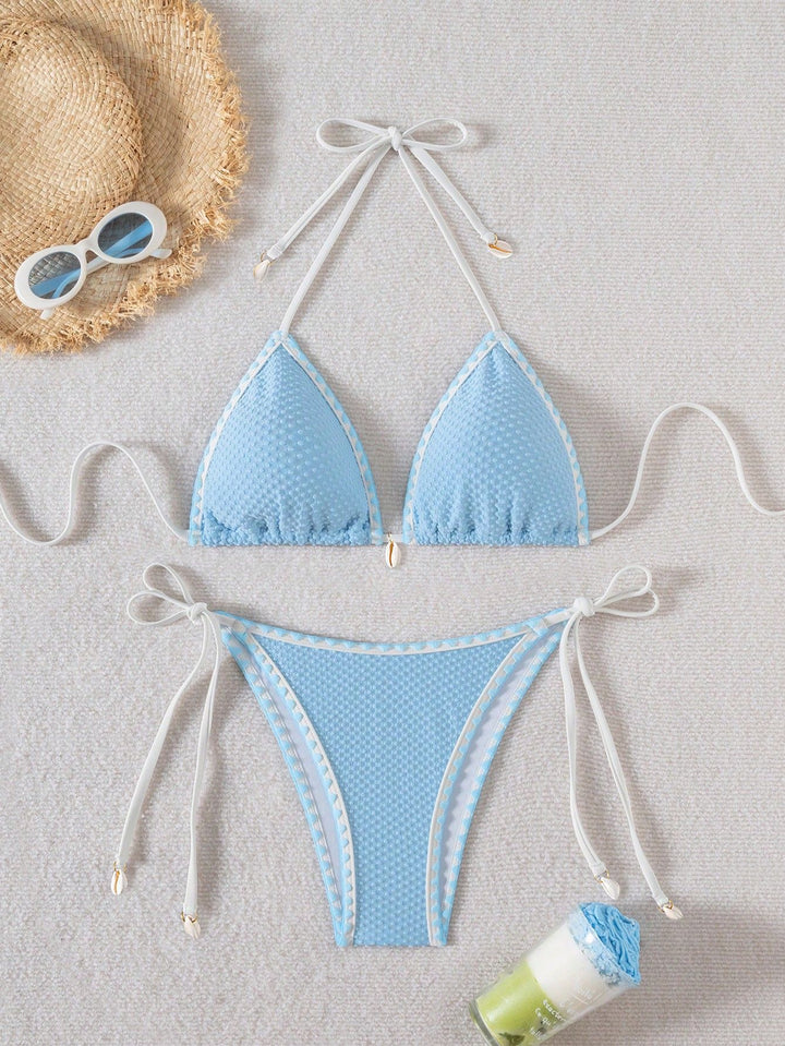 Damen Triangel-Bikini mit zarten Muschelverzierungen Drune