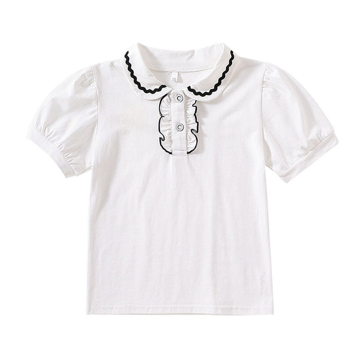 Mädchen modische Bluse mit Rüschenkragen und Puffärmeln Drune