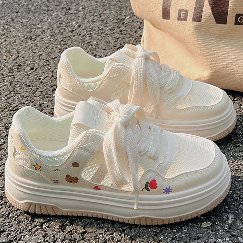 Damen Plateau-Sneaker mit niedlichen Cartoon-Prints und gepolstertem Komfortkragen Drune
