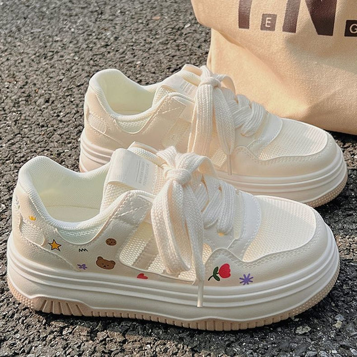 Damen Plateau-Sneaker mit niedlichen Cartoon-Prints und gepolstertem Komfortkragen Drune