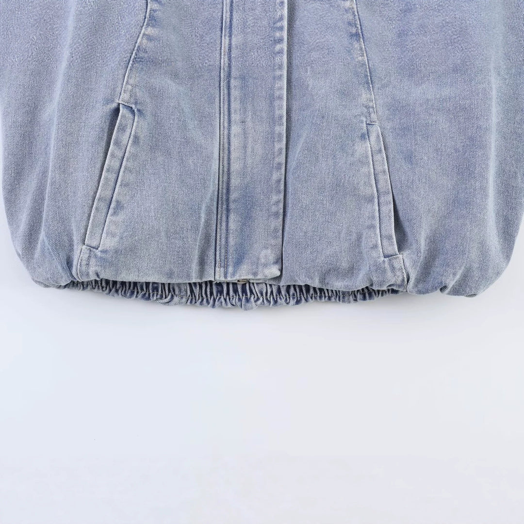 Damen Oversized Jeans-Bomberjacke mit Stehkragen und Tunnelzug Drune