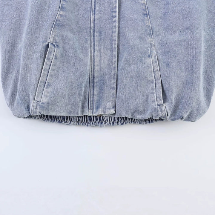 Damen Oversized Jeans-Bomberjacke mit Stehkragen und Tunnelzug Drune