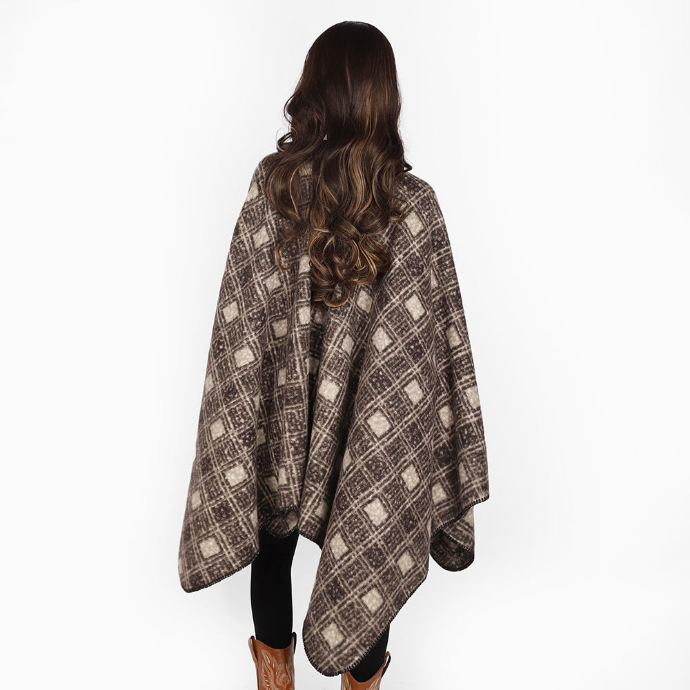 Damen Wollmix-Cape mit weichem Fall, Karomuster und asymmetrischem Zipfelsaum Drune