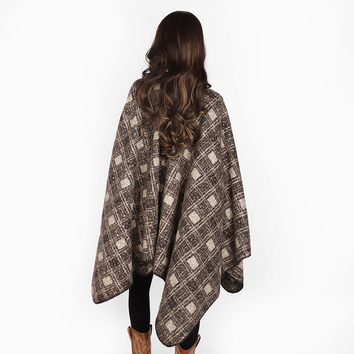 Damen Wollmix-Cape mit weichem Fall, Karomuster und asymmetrischem Zipfelsaum Drune