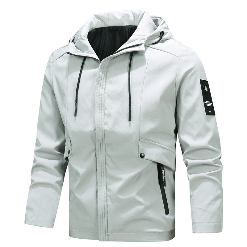 Herren Urbaner minimalistischer Softshell-Kapuzenblouson mit verdeckter Reißverschlussfront Drune