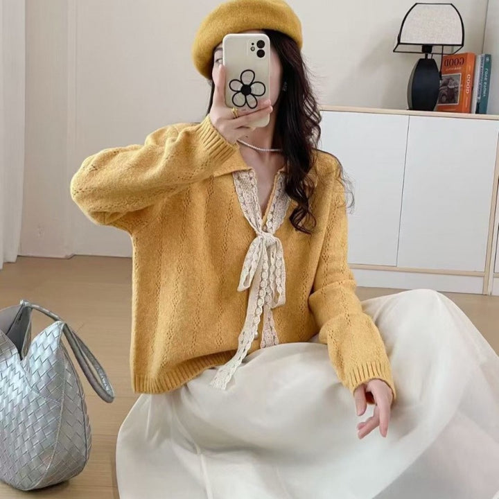 Damen Kaschmirpullover mit Spitzendetails und lässigem Schnitt Drune