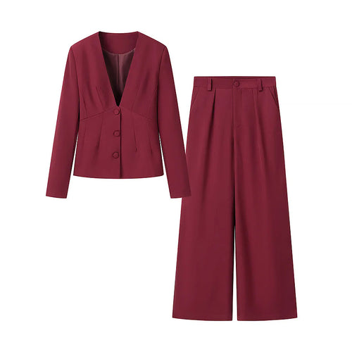 Damen nan taillierter Blazer mit tiefem V-Ausschnitt, dekorativen Wiener Nähten und bezogenen Knöpfen Drune
