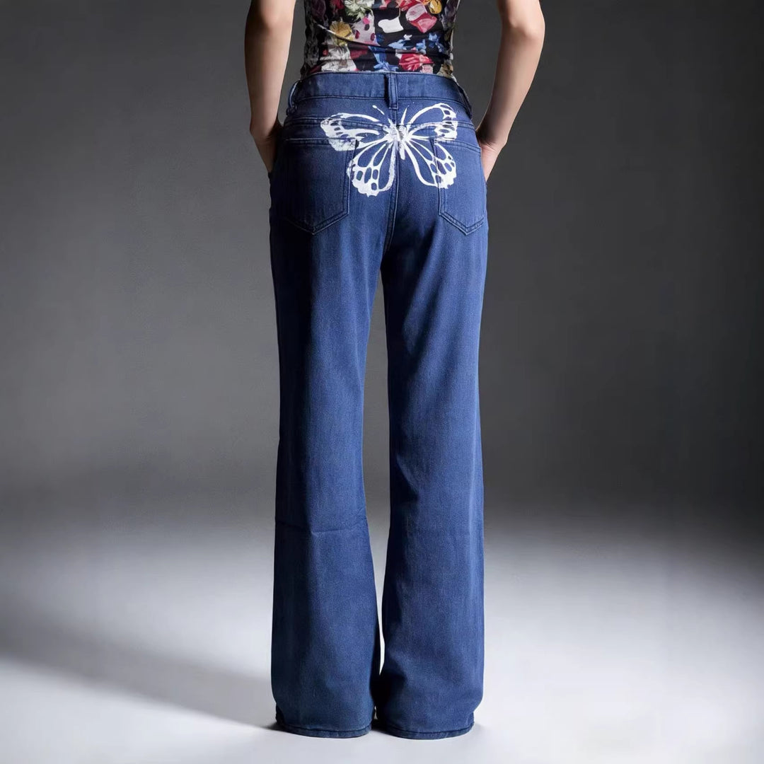 Damen Weite Jeans mit kunstvollem Schmetterlingsdesign Drune