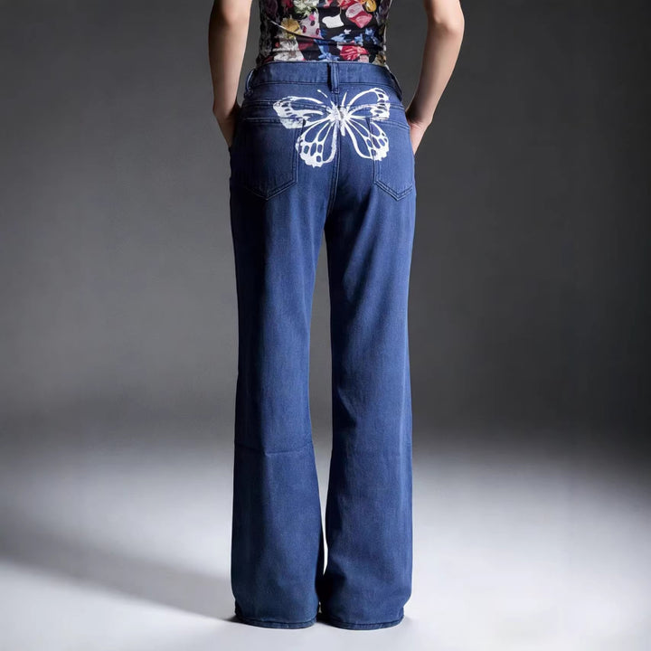 Damen nan hochgeschnittene weich fallende Schlagjeans aus Stretch-Denim mit figurformender Passform Drune