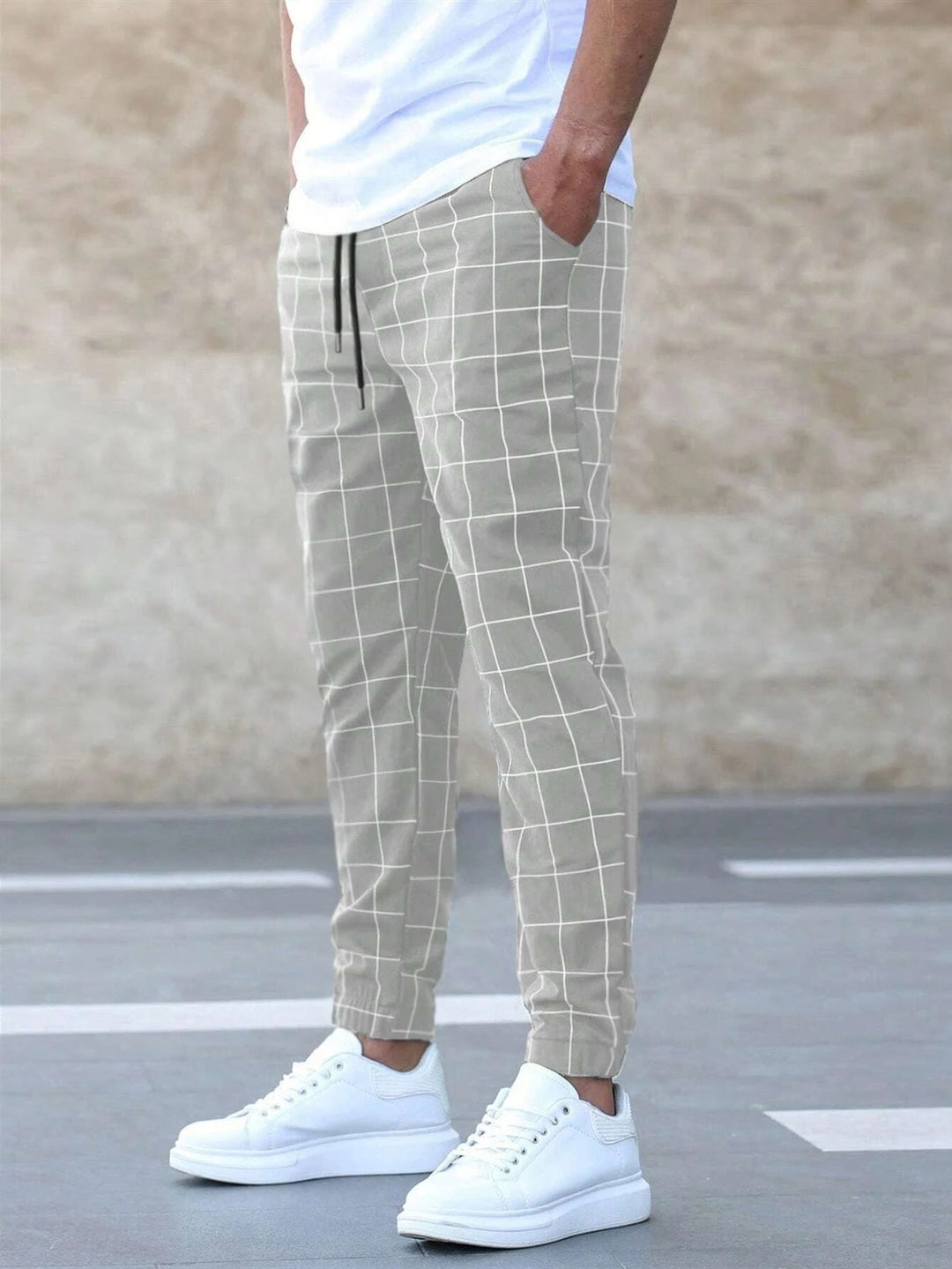 Herren karierte Jogginghosen mit Kordelzug, Slim Fit und elastischen Bündchen Drune