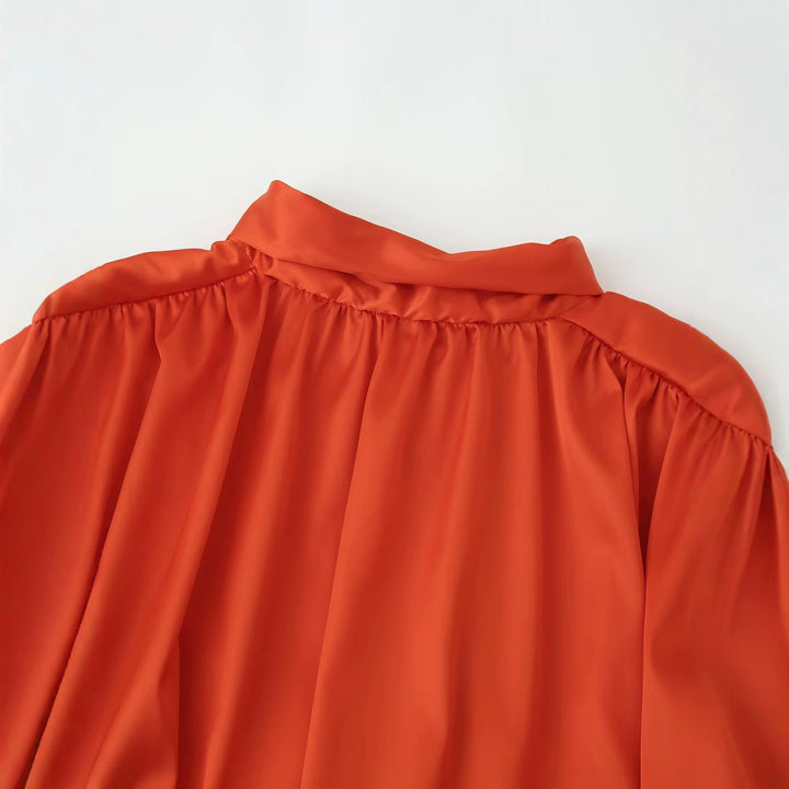 Damen Elegante Bluse mit Rückenfalten und Ballonärmeln Drune