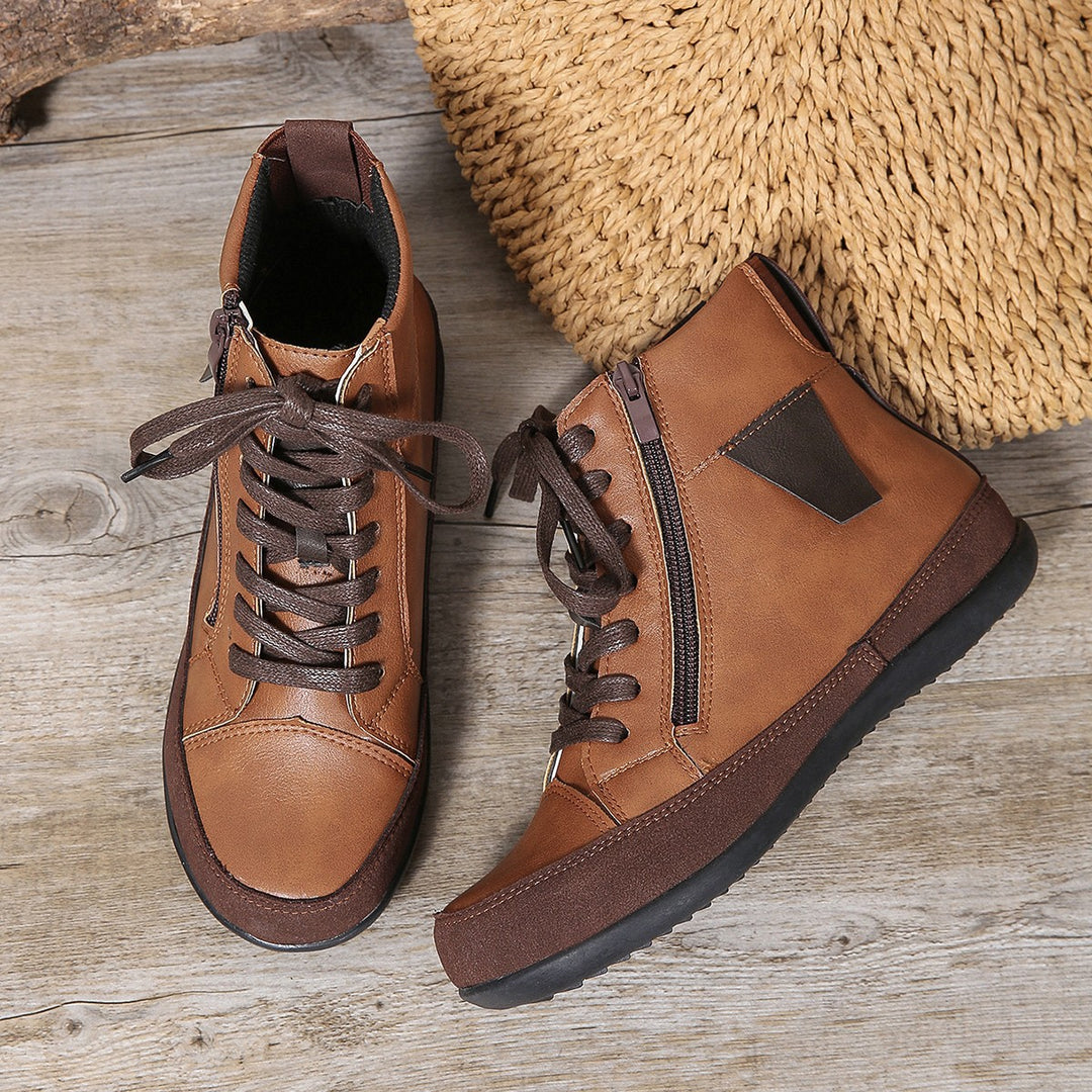 Damen  hochgeschnittene Freizeit-Sneaker-Stiefelette mit seitlichem Reißverschluss gepolstertem Fußbett und rutschfester Gummisohle Drune