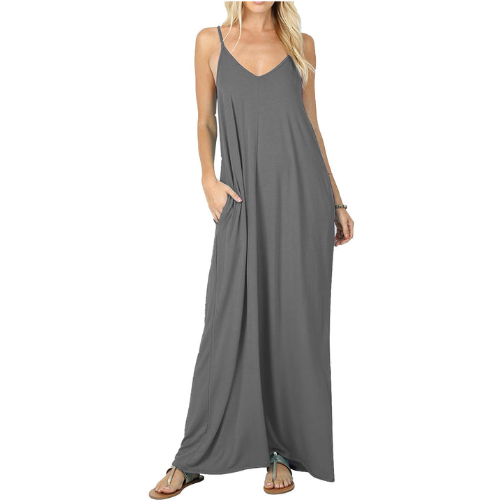 Damen Maxikleid mit verstellbaren Spaghettiträgern und praktischen Taschen Drune