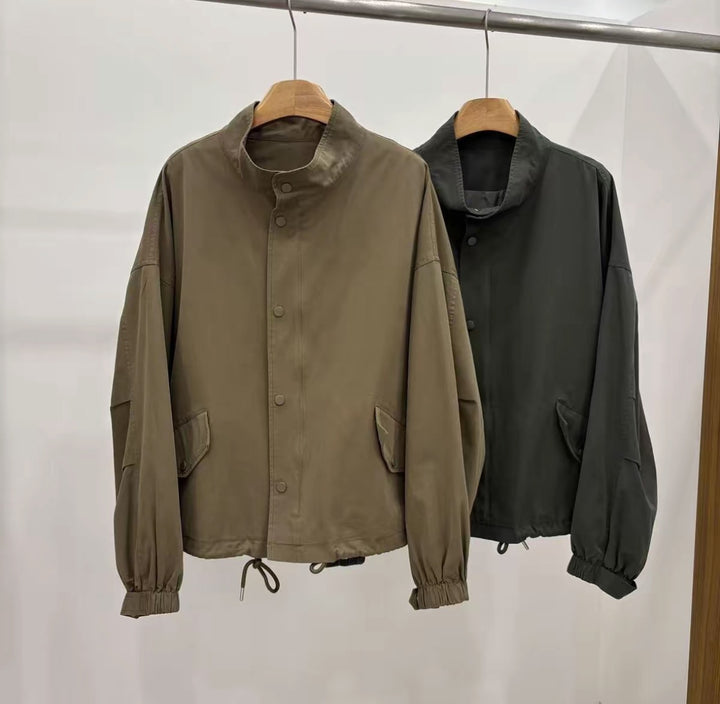 Damen Oversize Utility-Jacke mit Ballonärmeln und Kordelzug Drune