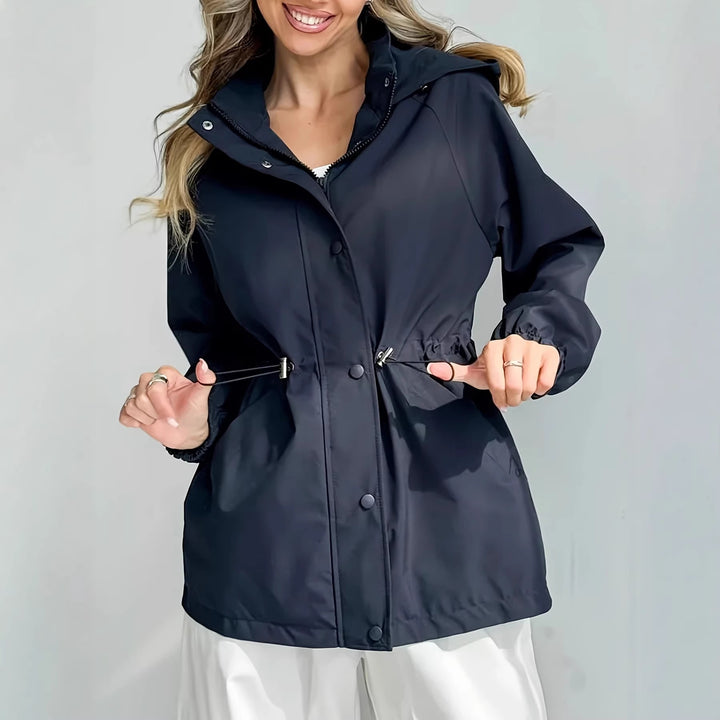 Damen Wasserabweisender Kurzparka mit Kapuze, Tunnelzug und Druckknopf-Leiste Drune