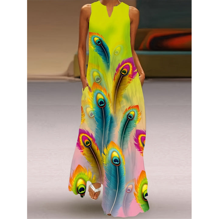 Damen Maxikleid mit elegantem floralem Design und seitlichen Taschen Drune