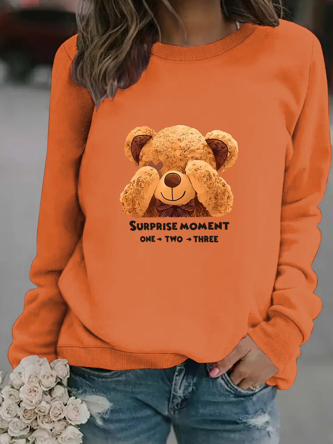 Damen Sweatshirt mit niedlichem Bärenmotiv und modernem Schriftzug Drune