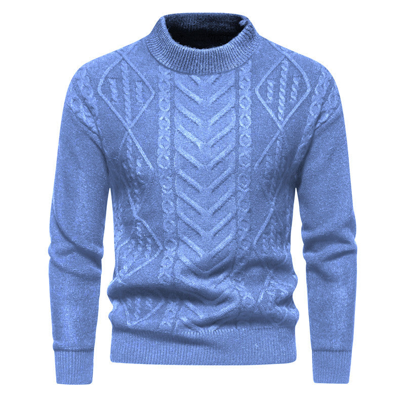 Herren Strukturierter Mockneck-Strickpullover mit Zopf- und Chevron-Muster Drune