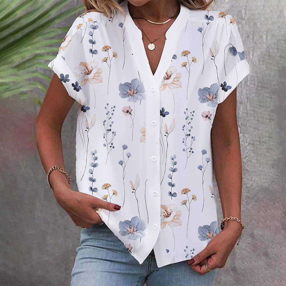 Damen Bluse mit floralem Design und Knopfleiste Drune