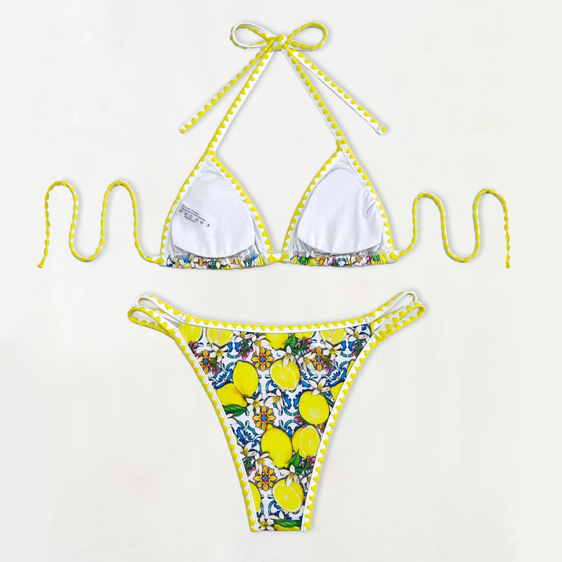 Damen Triangel-Bikini mit fröhlichem Zitrusmuster Drune