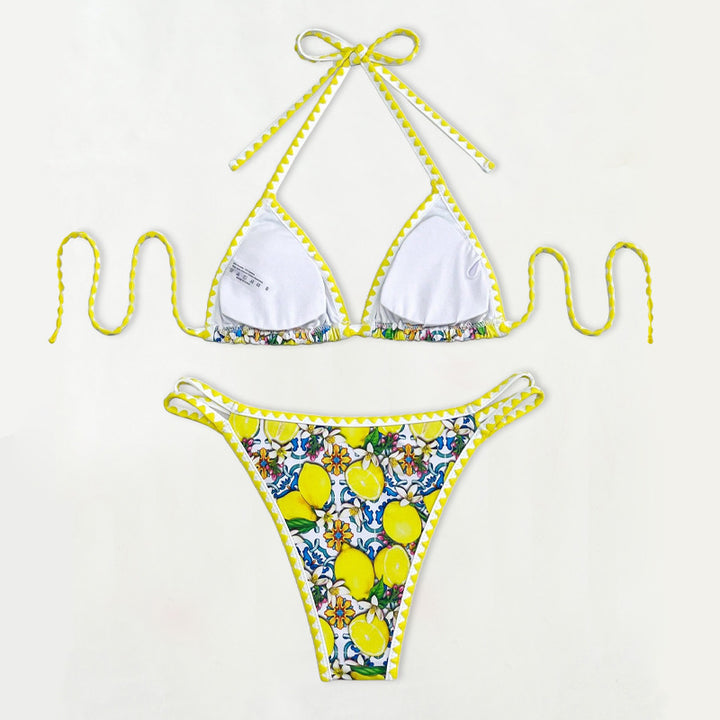 Damen Triangel-Bikini mit fröhlichem Zitrusmuster Drune