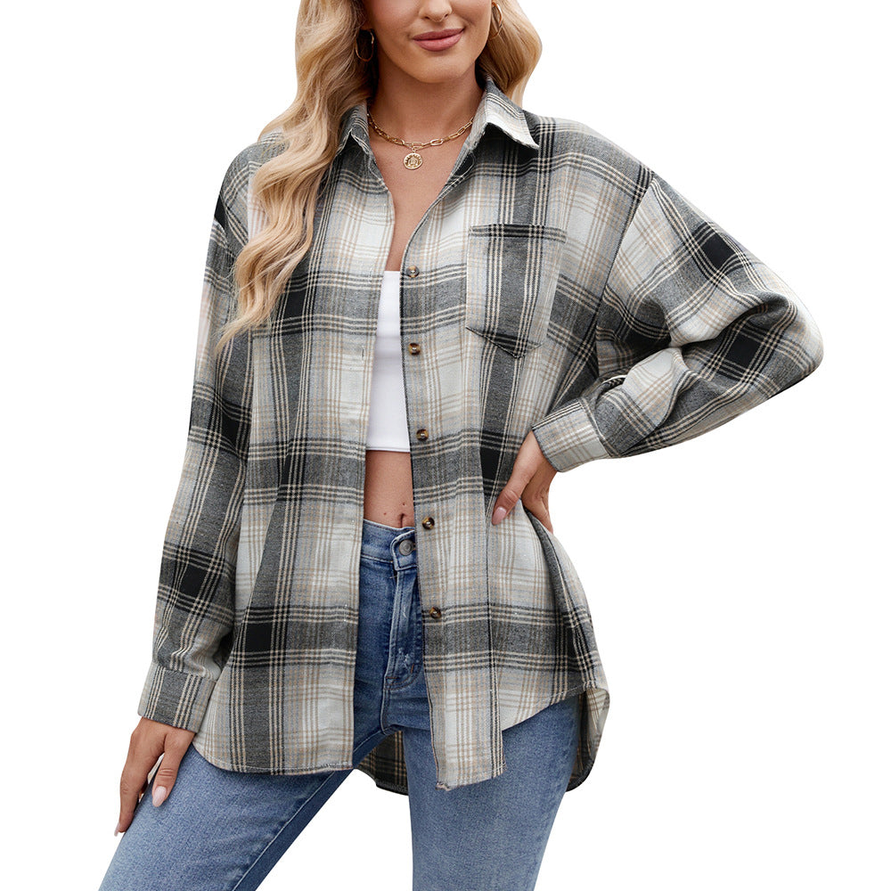 Damen Karierte Oversized Hemdbluse Drune