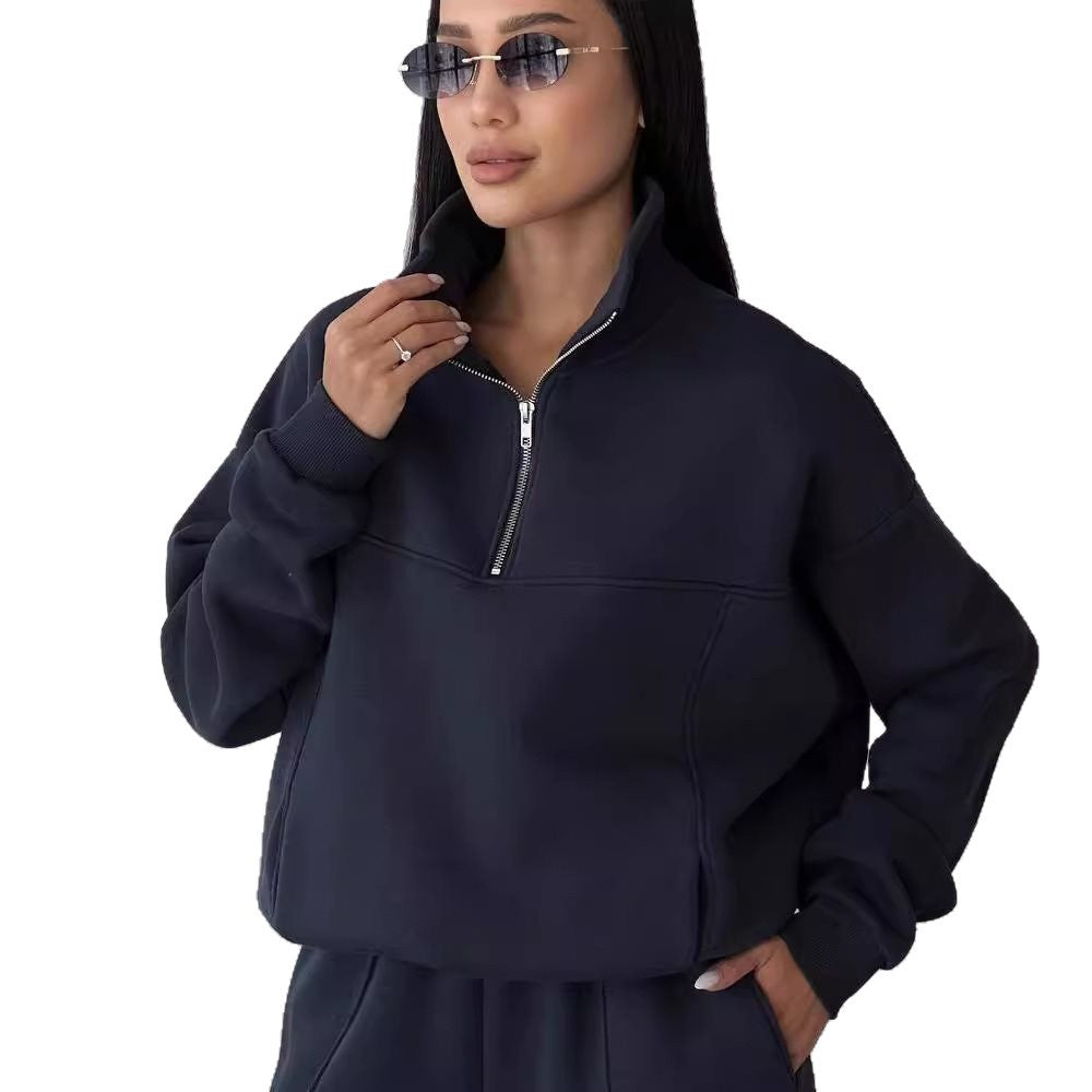 Damen lässiger Kapuzenpullover mit Reißverschluss und passenden Sweatpants Drune