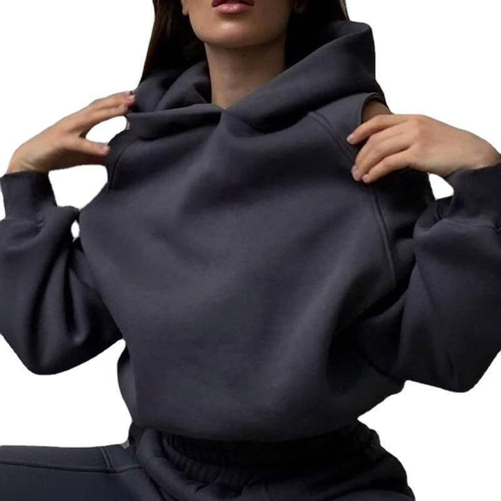 Damen Modisches Hoodie-Oberteil mit offenen Schultern und lockerer Passform Drune