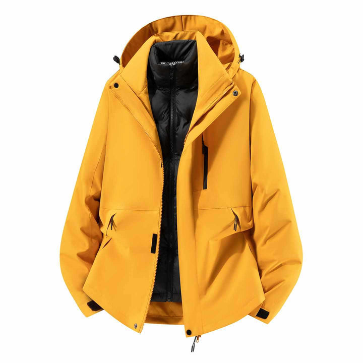 Herren Wasserfeste dreiteilige Winterjacke mit abnehmbarer Daunen-Innenjacke und Kapuze Drune
