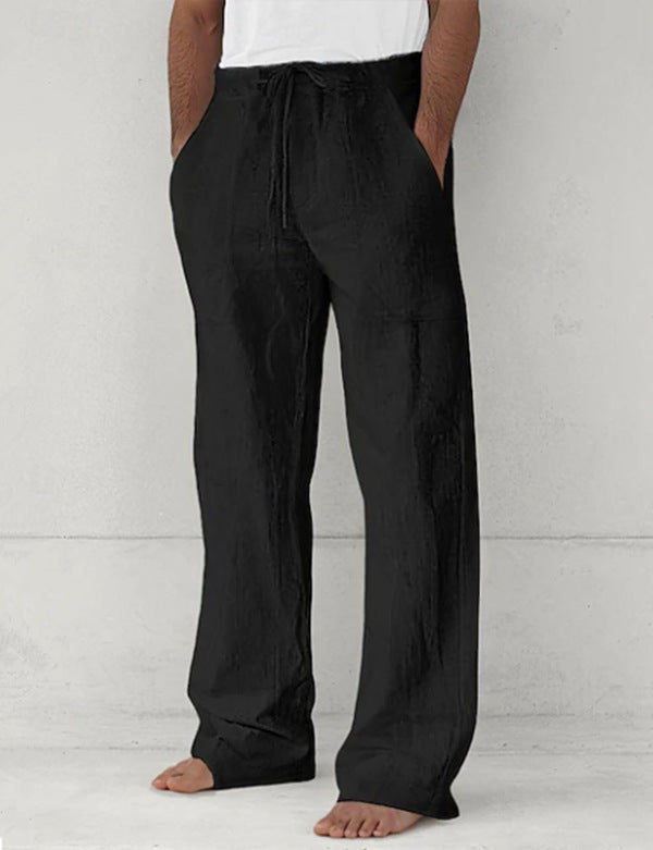 Herren leichte Relax-Chino aus Leinenmix mit weitem Bein, Kordelbund und seitlichen Eingrifftaschen Drune