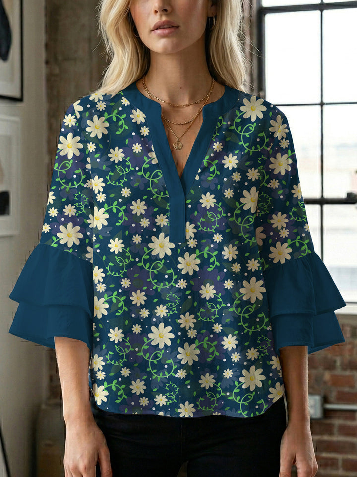 Damen Bluse mit voluminösen Ärmeln und floralem Design Drune