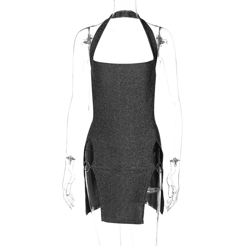 Damen Glamouröses Minikleid mit Halterneck und eleganten Seitenausschnitten Drune