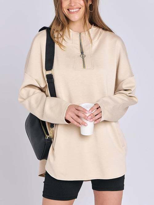 Damen Hoodie mit halbem Reißverschluss und lockerem Schnitt Drune