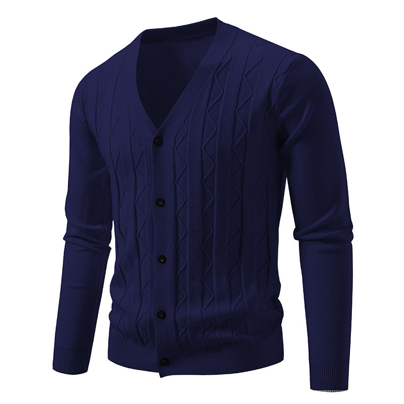 Herren Feinstrick-Cardigan mit V‑Ausschnitt, Zickzack‑Relief und Knopfleiste Drune