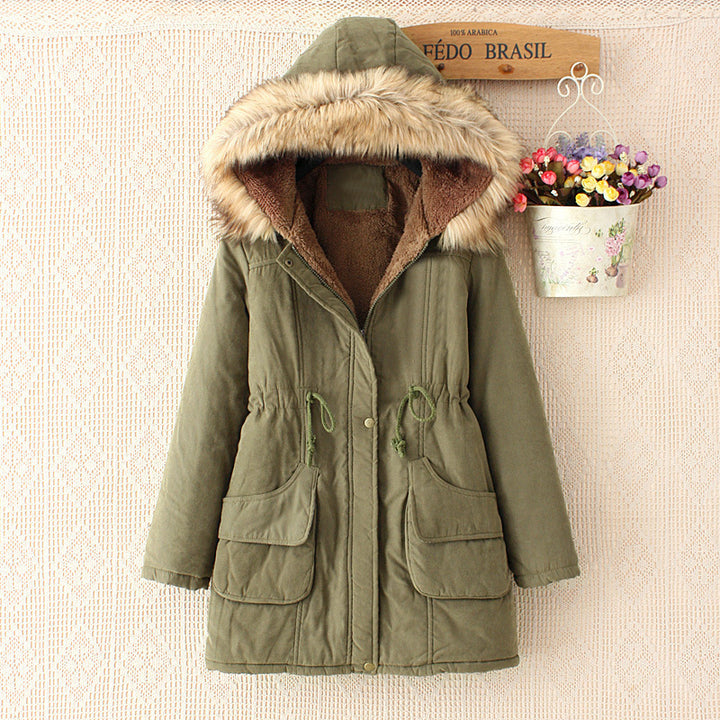 Damen nan Winterparka mit abnehmbarer Kunstfellkapuze, Teddy-Innenfutter und taillierendem Tunnelzug Drune