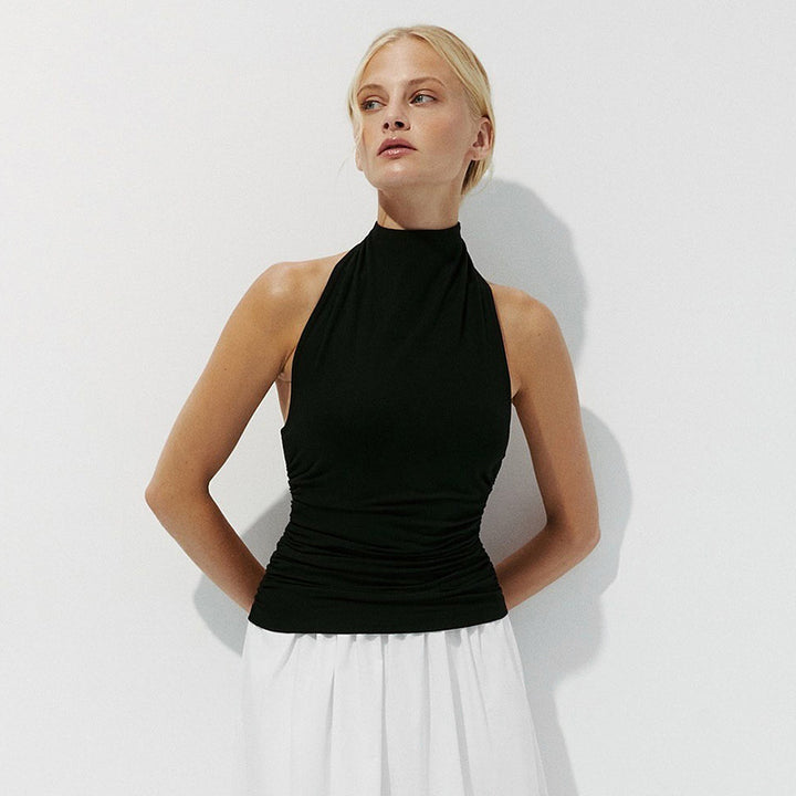 Damen Enganliegendes Highneck-Top mit Raffung Drune