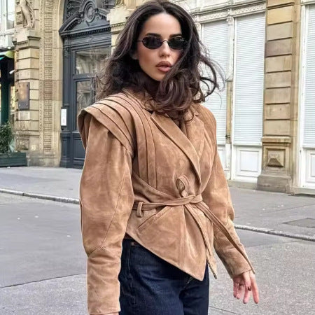 Damen trendige taillierte Blazerjacke mit strukturierten Schultern Drune