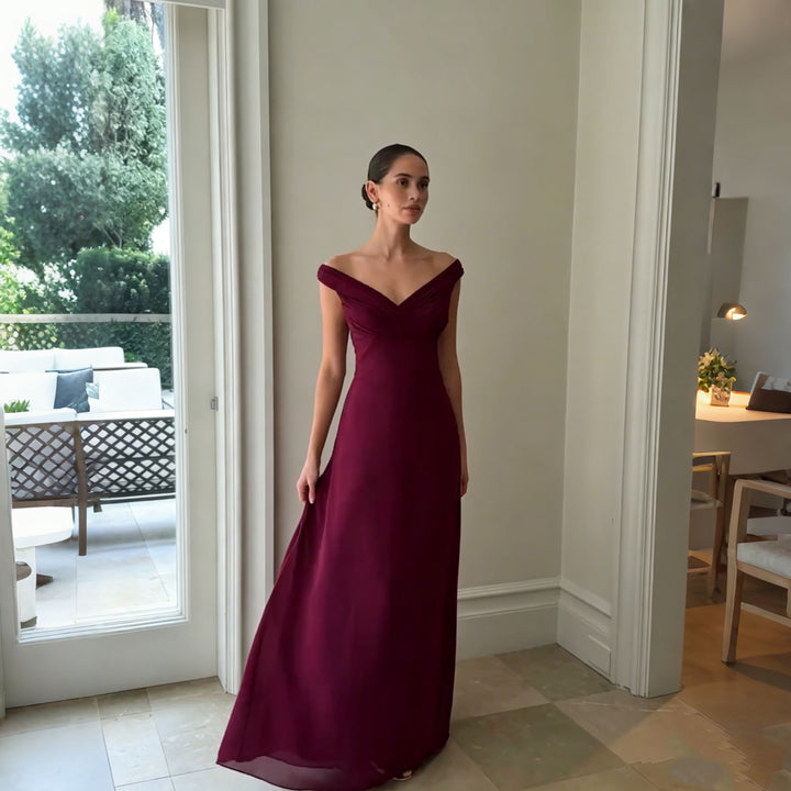 Damen Glamouröses Maxikleid mit schulterfreiem Design und eleganter Drapierung Drune